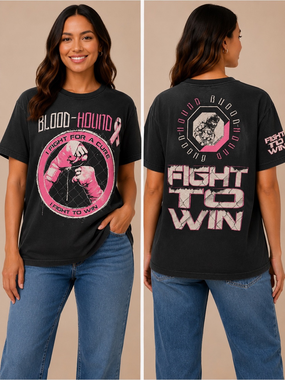 Breast cancer 'Fight to Win' Pink Graphic Tee - Women LARGE